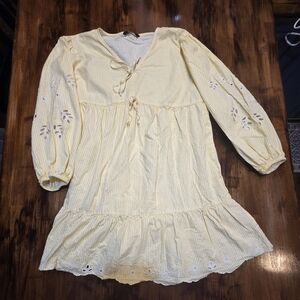 Yellow Striped Womens Mini Dress